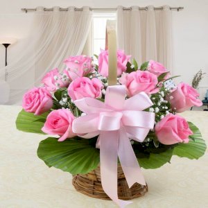Basket of Pink Roses