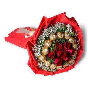 Bunch of roses and Ferrero Rocher