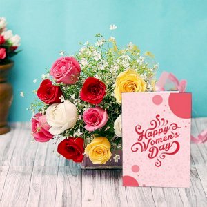Mix Roses Bunch With Card