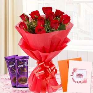 Silky Red Roses and Card Hamper
