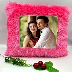 Square Shape Pink Fur Personalized Cushion