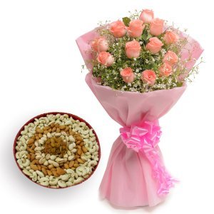 Pink Roses With Mix Dry Fruits
