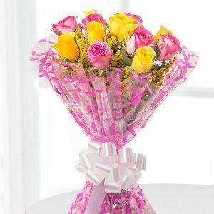 Pink Yellow Roses Bunch