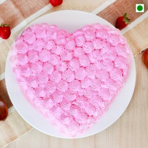 Heart Shape Strawberry Cake Eggless