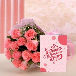 Womens Day Pink Roses Card Combo