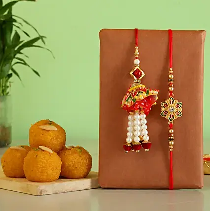 Bhaiya Bhabhi Rakhi Set and Motichoor Laddu Combo