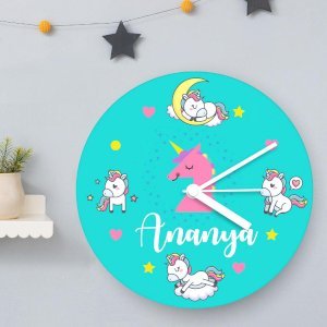 Unicorn Theme Persionalised Name Wall Clock