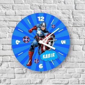 Captain America Theme Personalised Wall Clock