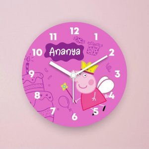 Peppa Pig Purple Theme Personalised Wall Clock