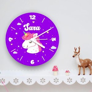 Little Unicorn Theme Persionalised Name Wall Clock