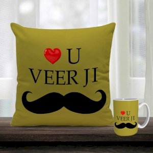 Love U Veer Ji Cushion Mug Combo