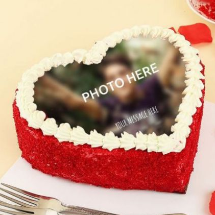 Heart Shape Red Velvet Photo Cake