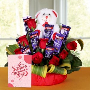 Choco Teddy Basket With Card