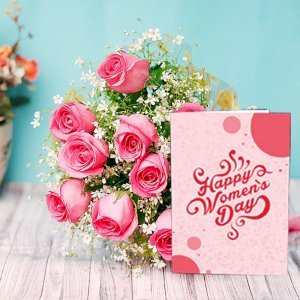 Pink Roses With Womens Day Card