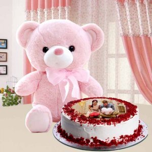 Red Velvet Photo Cake With Teddy