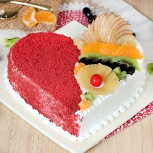 Heart Shape Fruit Red Velvet Cake